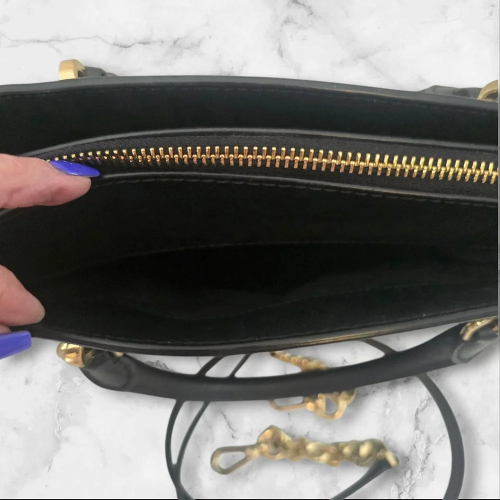 Michael Kors Ellis Black‎ Safianno Leather Satchel Gold Hardware ☆